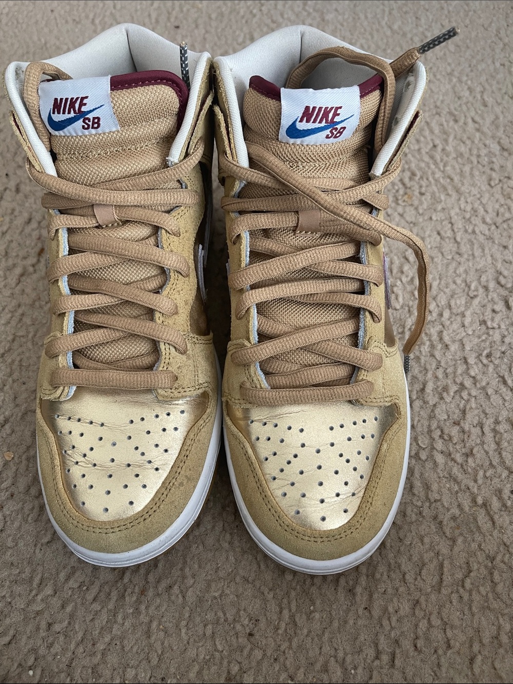 Nike Tan and Metallic Gold High-Top Sneakers